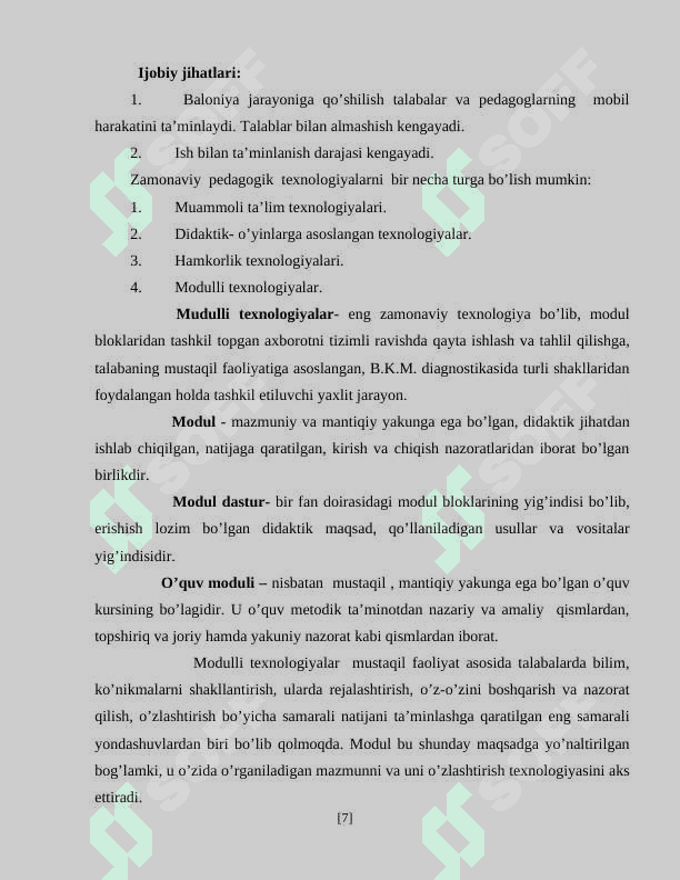 Oliy ta’lim tizimini  o’quv-jarayonlarini modernizatsiyalashning ustuvor yo’nalishlari. 7