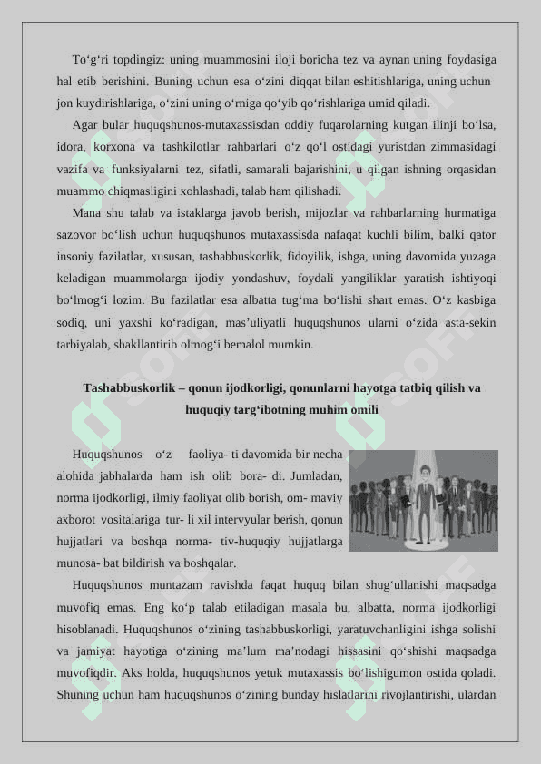 Tashabbuskorlik-qonun ijodkorligi, qonunlarni hayotga tatbiq qilish va huquqiy targ’ibotning muhim omili 24 3