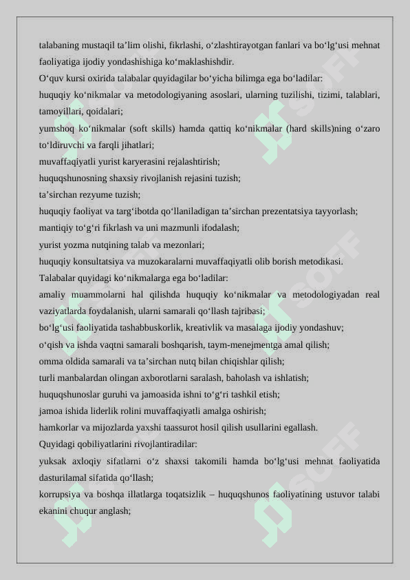 Huquqiy ko'nikmalar va metodologiya moduli predmeti, vazifalari va o'zlashtirish metodlari.  Soft skills 3