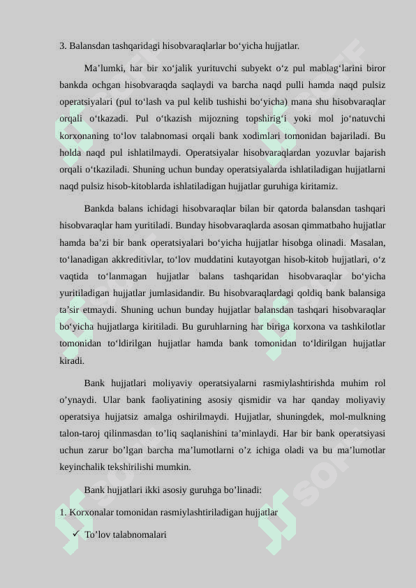 Bank hujjatlarining turlari va ularning tavsifi 5