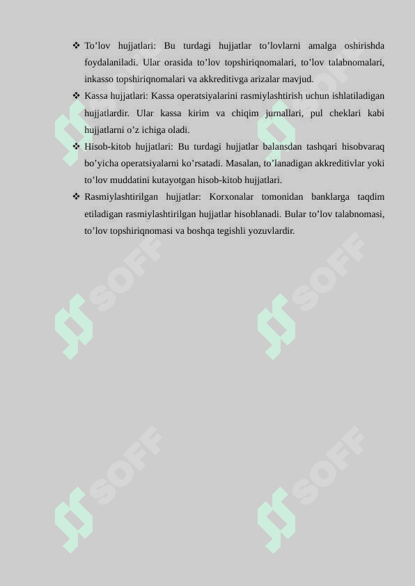 Bank hujjatlarining turlari va ularning tavsifi 7