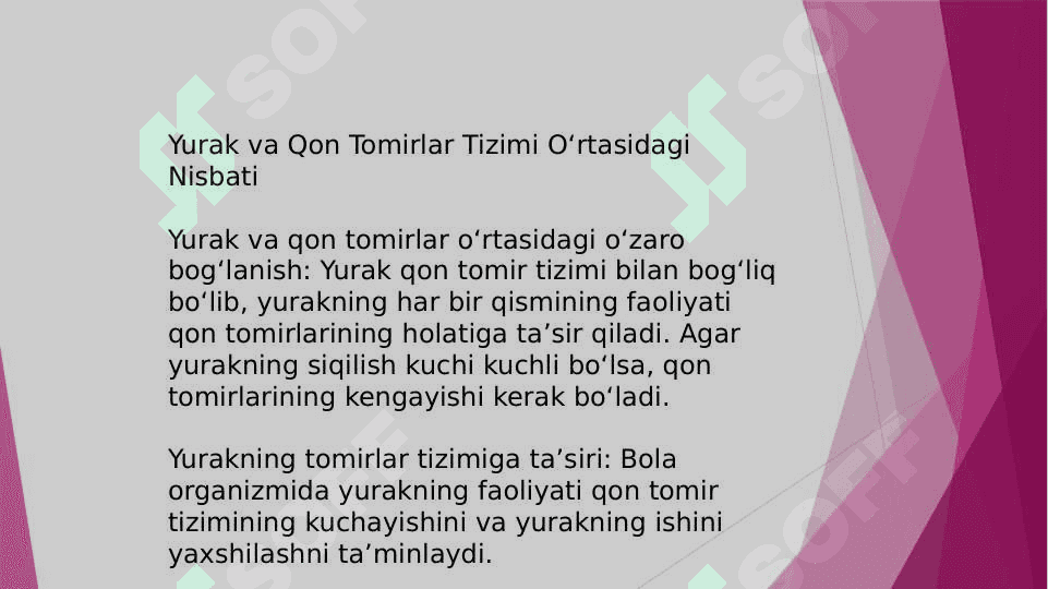 Bola rivojlanishiga yurak xajmini o`zgarishi, yurak bo`shligi kengligi bilan qon tomirlari nisbatan, ularning gemodinamik ko`rsatkichlari. 6