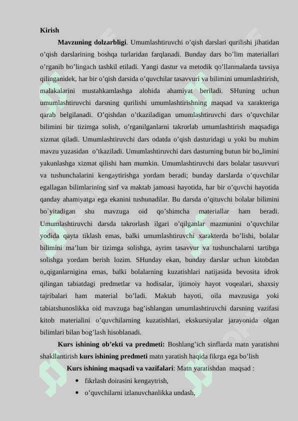 O’QISHDA UMUMLASHTIRUVCHI TAKRORLOVCHI DARSLARNI NOA’NANAVIY SHAKLIDA TASHKIL ETISH 3
