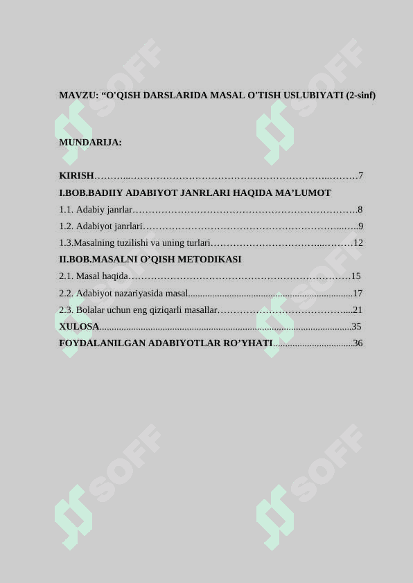 “O'QISH DARSLARIDA MASAL O'TISH USLUBIYATI (2-sinf) 2