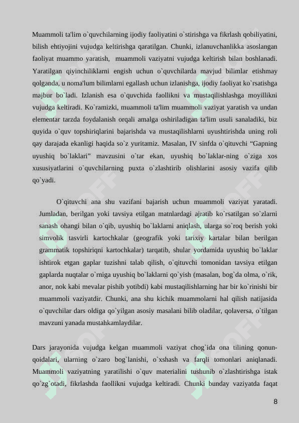 ONA TILI DARSLIKLARINI QIYOSIY-TANQIDIY  TAHLILI 8