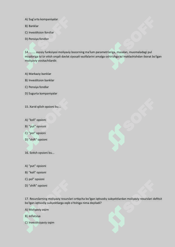 Moliya fanidan test bazasi 4