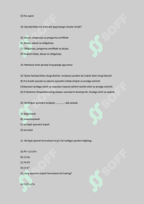 Moliya fanidan test bazasi 5