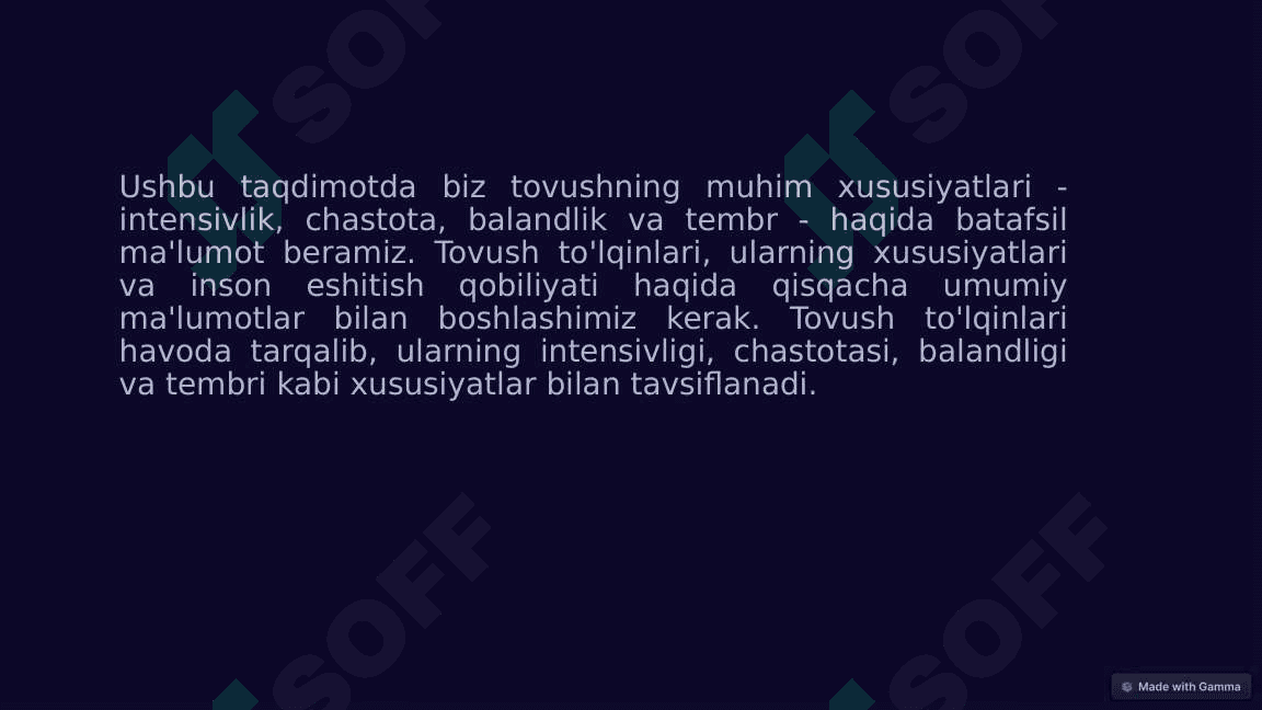 Tovush Xususiyatlari Intensivlik Chastota Balandlik va Tembr 3