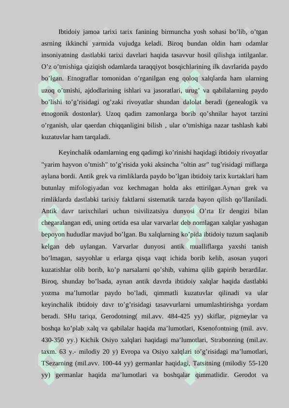 Ibtidoiy jamoa tarixi tarixshunosligi 1 2