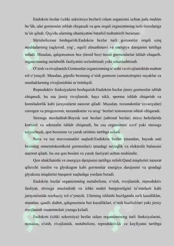 ENDOKRIN BEZLAR ICHKI SEKRETSIYA BEZLARINING ODAM ORGANIZMI FAOLIYATIDAGI AHAMIYATI 2