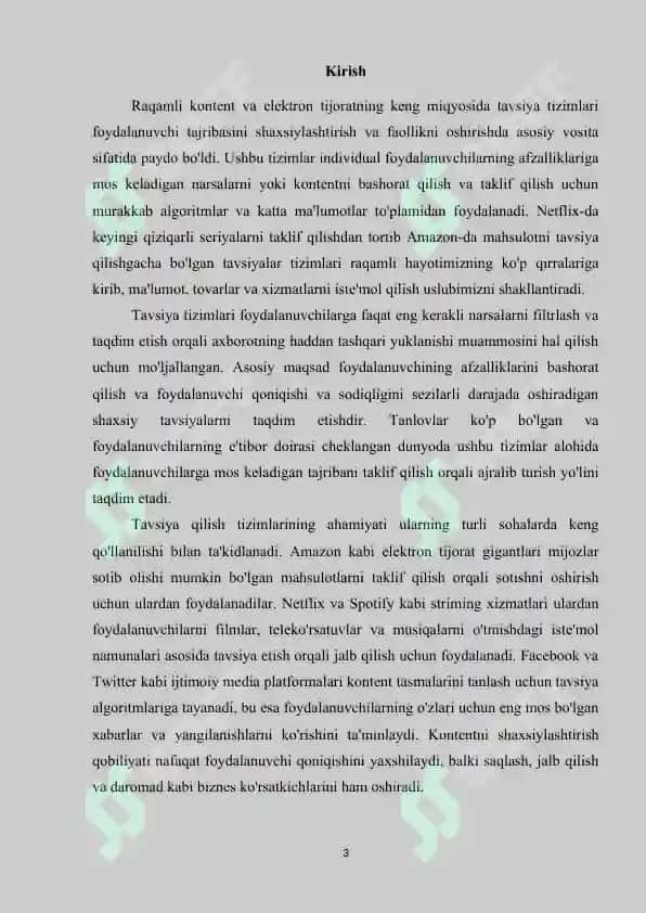 Sun'iy intellekt asosida turistik tavsiya tizimlarini ishlab chiqish Loyha ishi 3