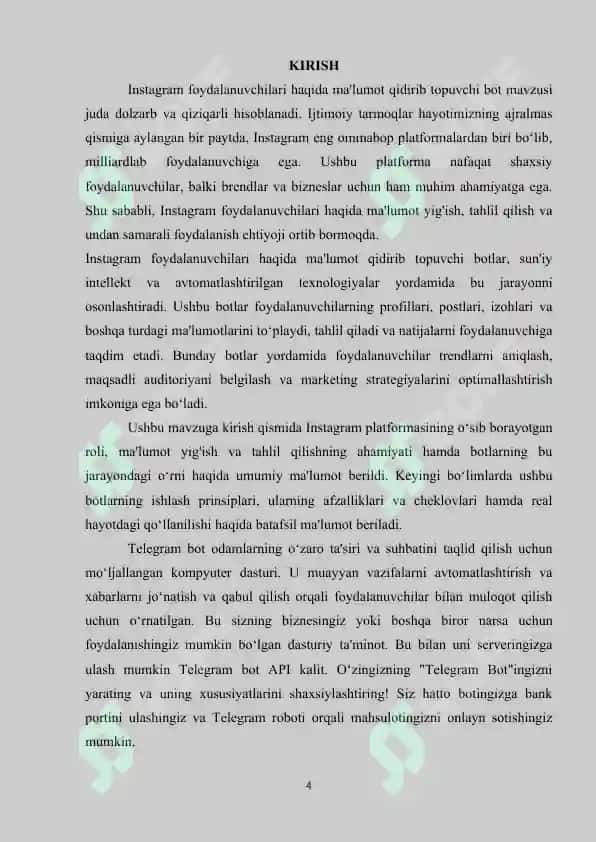 LOYIHA ISHI :“INSTAGRAMM  FOYDALANUVCHILARI   HAQIDA  MALUMOT  CHIQARIB BERUVCHI  TELEGRAM  BOT” 4