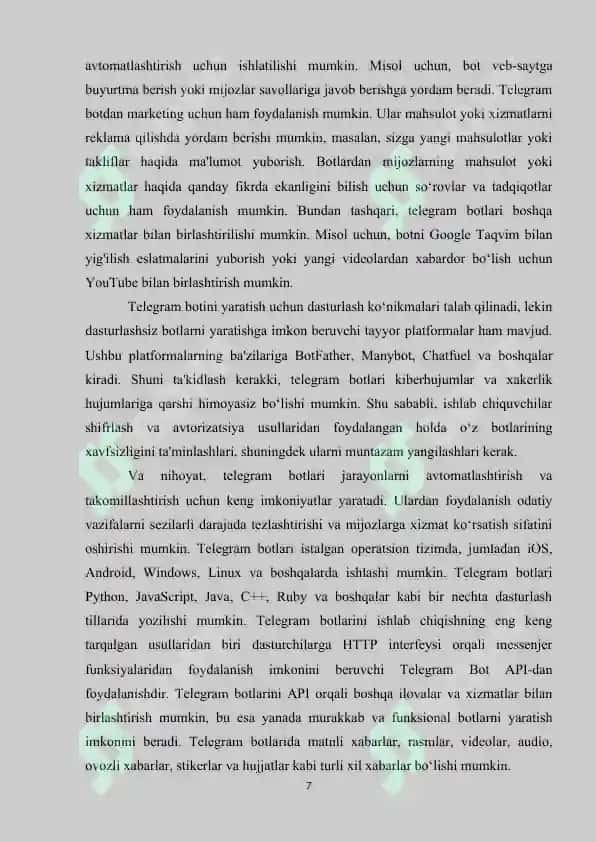LOYIHA ISHI :“INSTAGRAMM  FOYDALANUVCHILARI   HAQIDA  MALUMOT  CHIQARIB BERUVCHI  TELEGRAM  BOT” 7