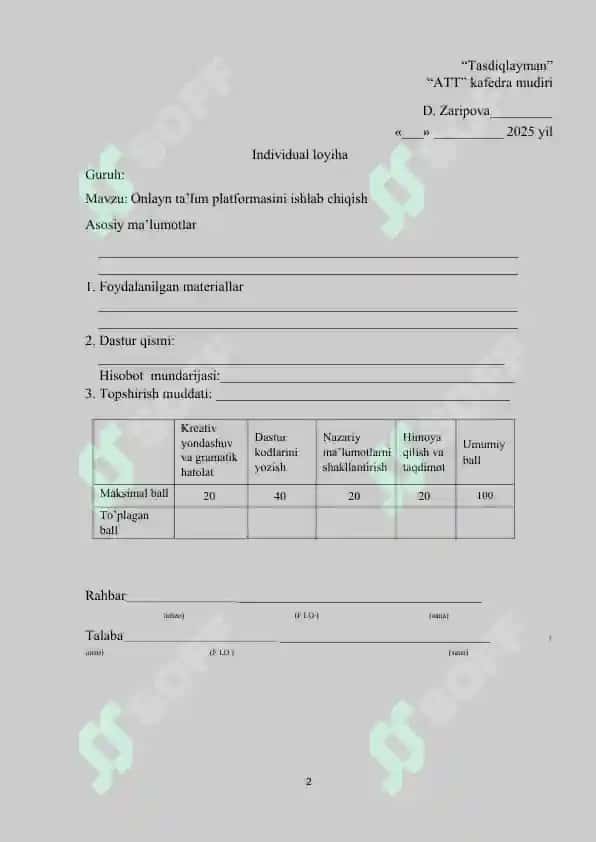 Onlayn ta’lim platformasini ishlab chiqish loyha ishi 2