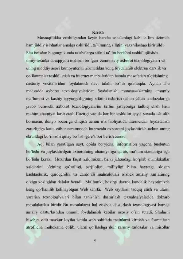 Onlayn ta’lim platformasini ishlab chiqish loyha ishi 4