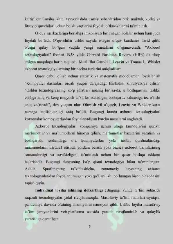 Onlayn ta’lim platformasini ishlab chiqish loyha ishi 5