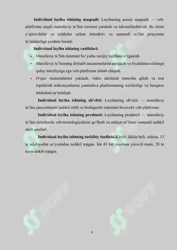 Onlayn ta’lim platformasini ishlab chiqish loyha ishi 6