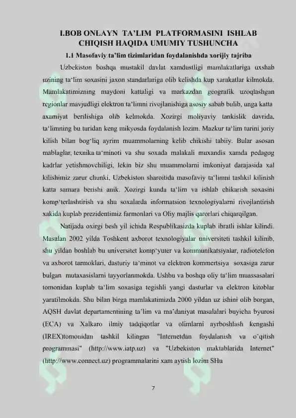 Onlayn ta’lim platformasini ishlab chiqish loyha ishi 7