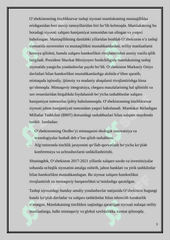O'zbekistonning jahon hamjamiyatida tutgan o'rni 3