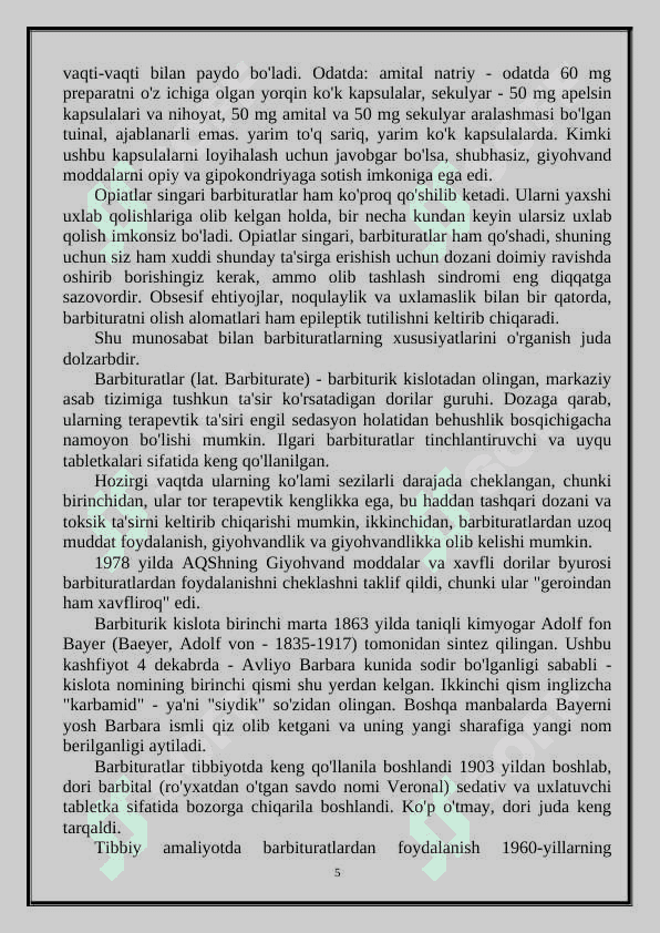Barbiturat tuzlar guruh preparatlari tahlili 5