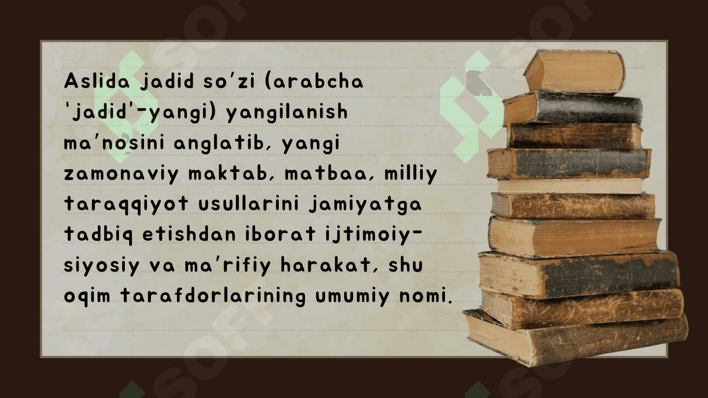 Jadid ma'rifatparvarlarining o‘lka ljtimoiy-ma'naviy hayotida tutgan о'гni (Мunavvar Qori. Fitrat, Behbudiy. Avloniy va boshq ).haqida 4
