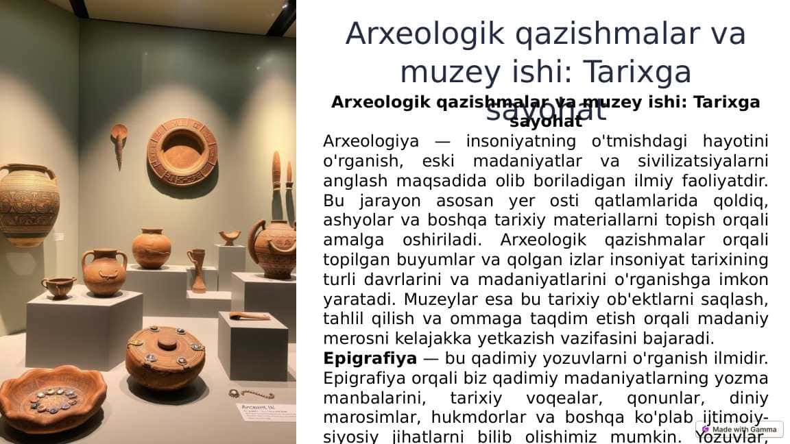 Arxeologik qazishmalar va muzey ishi