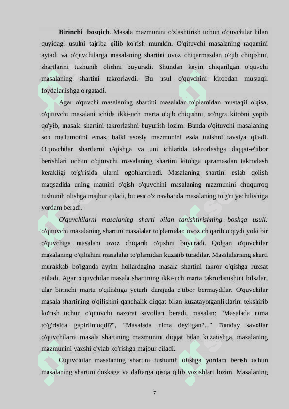 Birinchi sinfda matematikadan murakkab masala va ularni o’rganish metodikasi 7