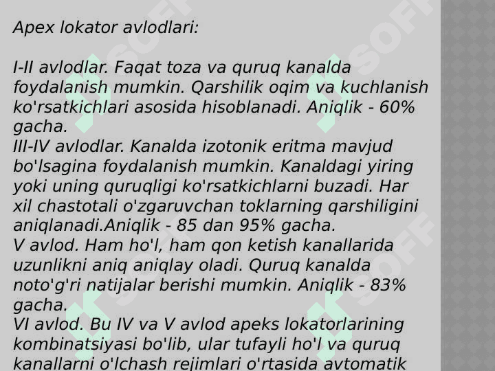 Apekslokator qo'llanilishi ishlash tamoyillari. 6
