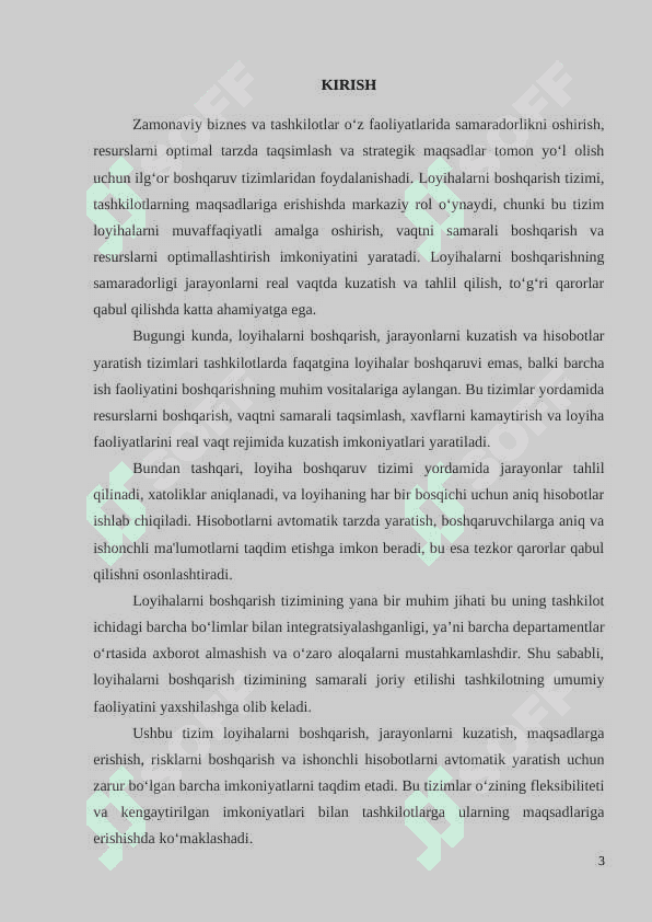. LOYIHALARNI REJALASHTIRISH, KUZATISH VA JARAYONLARNI BOSHQARISH TIZIMINING NAZARIY 3