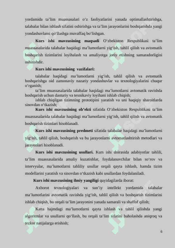 . LOYIHALARNI REJALASHTIRISH, KUZATISH VA JARAYONLARNI BOSHQARISH TIZIMINING NAZARIY 6
