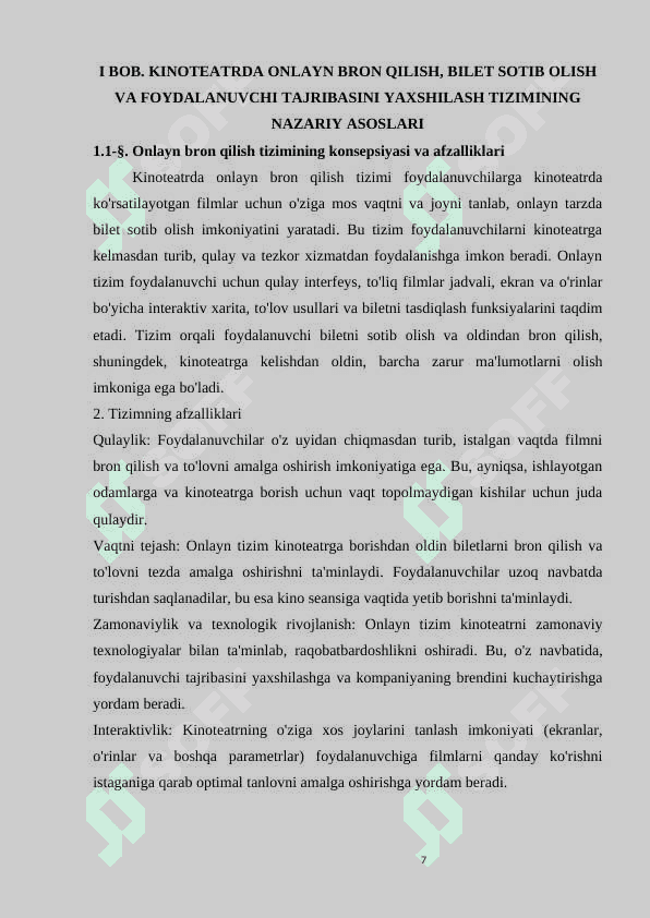 KINOTEATR UCHUN JOY BAND QILISH VA  BILET SOTIB OLISH TIZIMINING NAZARIY ASOSLARI 7