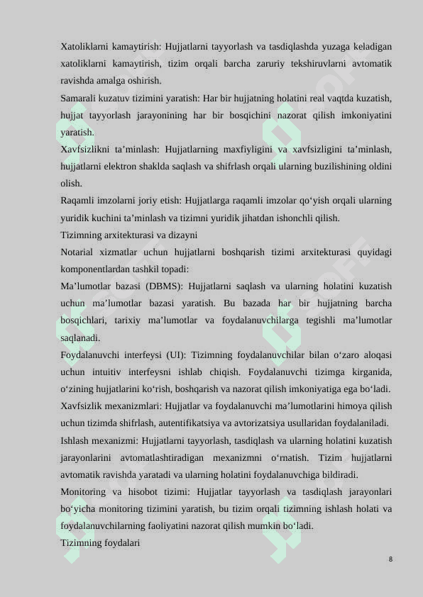 NOTARIAL IDORA UCHUN AVTOMATLASHTIRILGAN HUJJAT TAYYORLASH VA BOSHQARISH   TIZIMINING NAZARIY ASOSLARI 8