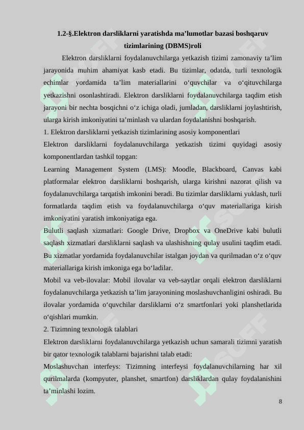 ELEKTRON DARSLIKLARNI YARATISH VA INTERAKTIV O’QITIS RESURSLARINI BOSHQARISH TIZIMINING NAZARIY ASOSLARI 8
