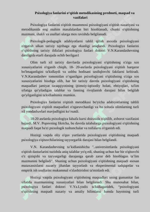 Psixologiya fanlarini o‘qitish metodikasining predmeti, maqsad va vazifalari 2