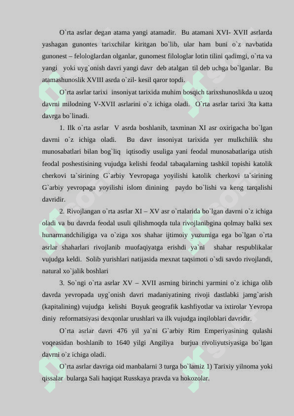 O‘RTA ASRLAR G‘ARBIY YEVROPADA FEODAL TUZUMNING VUJUDGA KELISHI. 2