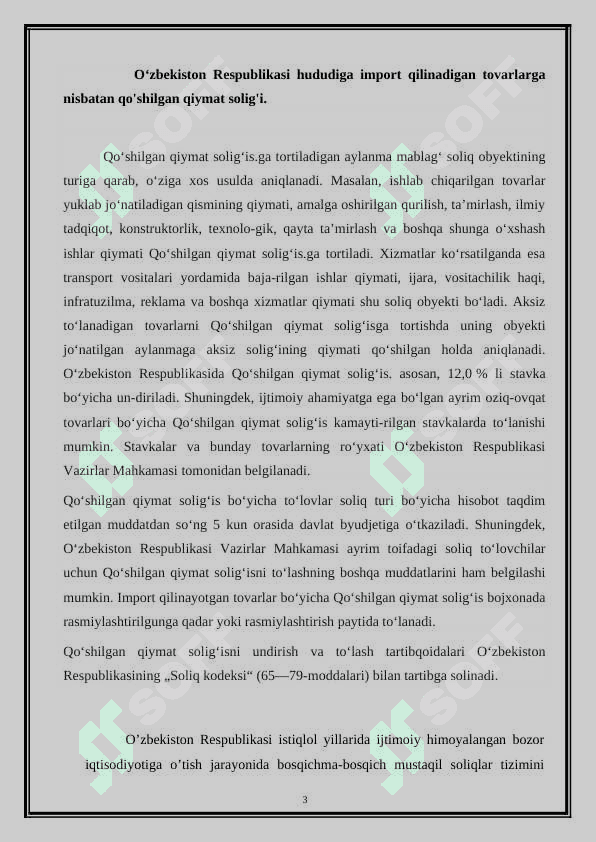 O‘ZBEKISTON RESPUBLIKASI HUDUDIGA IMPORT QILINADIGAN TOVARLAR,ISHLARXIZMATLARGA  QO'SHILGAN QIYMAT SOLIG'INI HISOBLASH VA   TO'LASH TARTIBLARI. 2