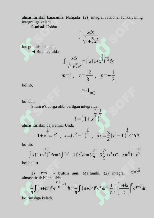 Binomial differensialni integrallash. 4