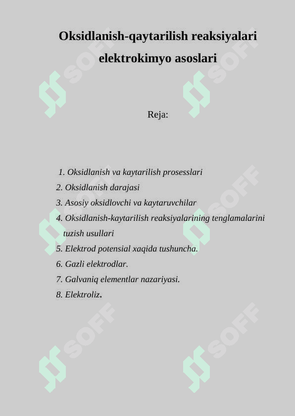 Oksidlanish-qaytarilish reaksiyalari elektrokimyo asoslari 2