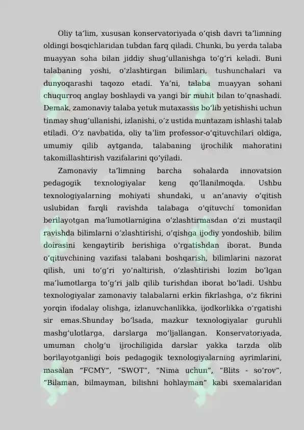 Ijrochilik mahorati asoslari malakalarini shakllantirish 2