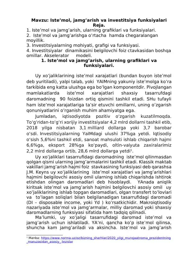Iste’mol, jamg’arish va investitsiya funksiyalari