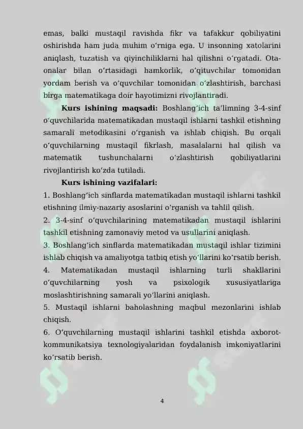 Boshlang‘ich ta’limda mustaqil ishlarni tashkil qilish 4