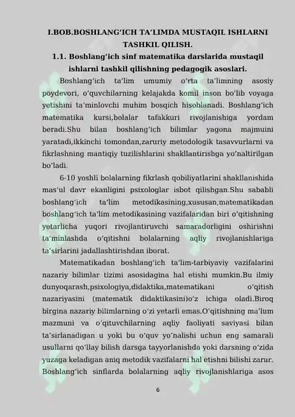 Boshlang‘ich ta’limda mustaqil ishlarni tashkil qilish 6