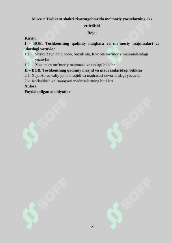 Toshkent shahri ziyoratgohlarida me’moriy yozuvlarning aks ettirilishi 2