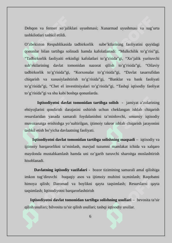 Korxona faoliyatini davlat tomonidan tartibga solish va qo'llab quvvatlash 6
