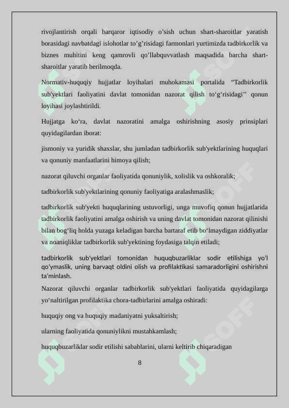 Korxona faoliyatini davlat tomonidan tartibga solish va qo'llab quvvatlash 8
