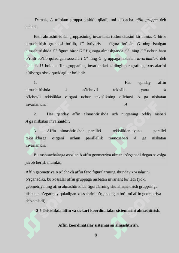 Affin va ortogonal almashtirishlar 8