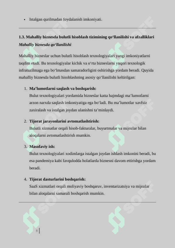 Mahalliy biznes uchun bulutga asoslangan hisoblash tizimi yaratish. 8