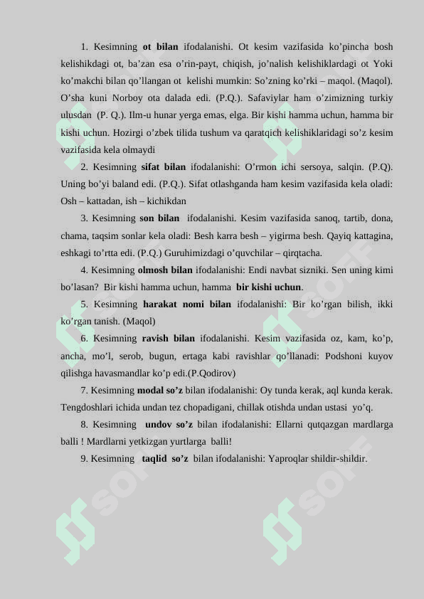 Kesimning so’z turkumlari orqali ifodalanishi 7