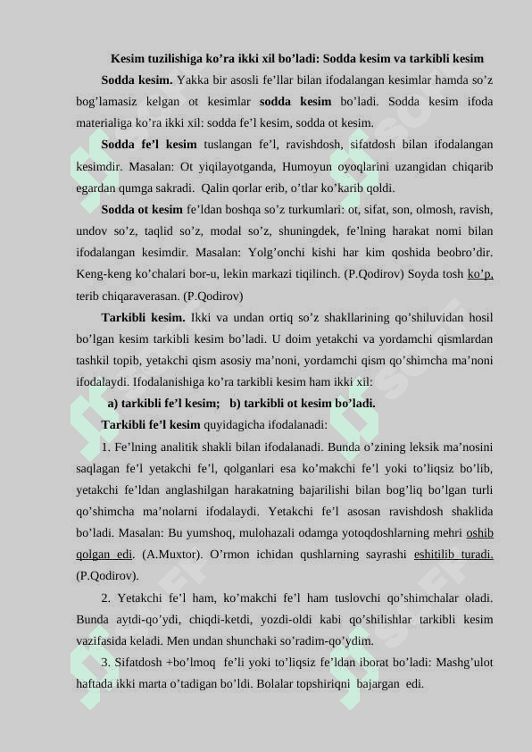 Kesimning so’z turkumlari orqali ifodalanishi 8