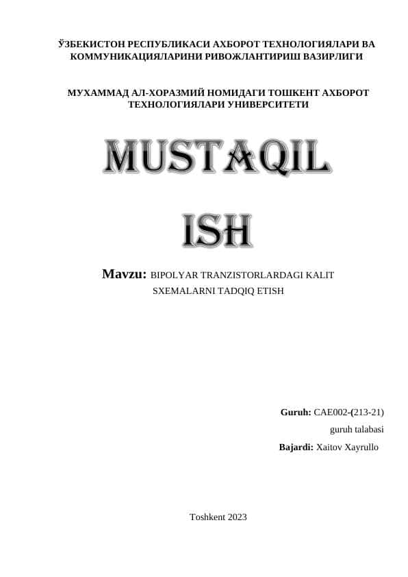 BIPOLYAR TRANZISTORLARDAGI KALIT   SXEMALARNI TADQIQ ETISH 1